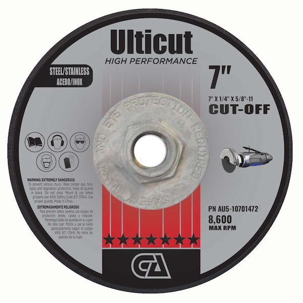 Continental Abrasives 7" x 1/4" x 5/8-11" Ulticut T27 Depressed Center Grinding Wheel AU5-10701472 - main